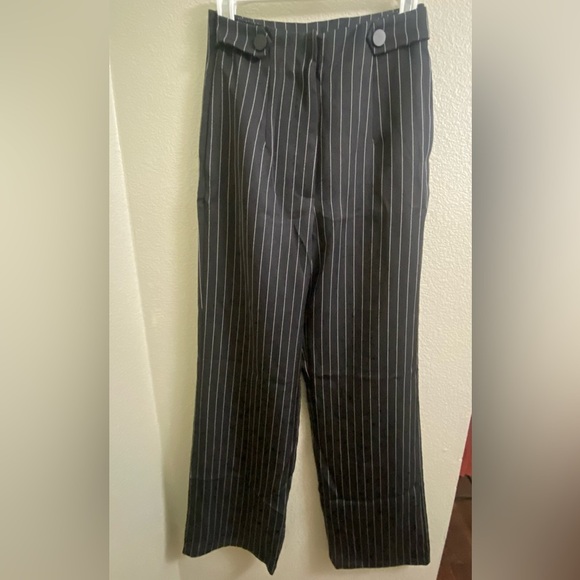 Pinstriped Button Down Straight Wide Leg Trousers XS - Picture 3 of 8